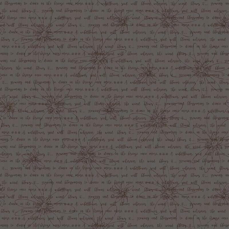 gray fabric featuring a written poem and an outline of daisies