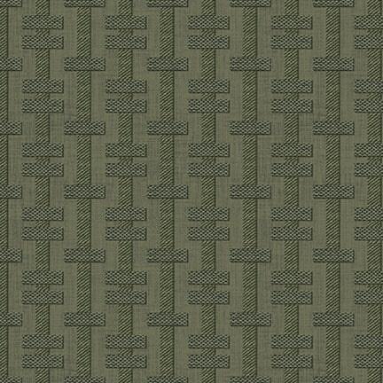 green fabric featuring a striped design of rectangular blocks