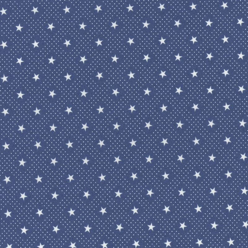 Section of a navy blue fabric with patterned white stars.