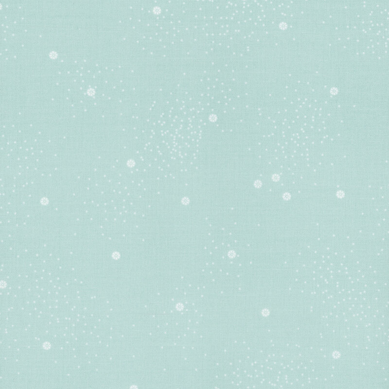 A light aqua fabric with small white daisies and little white speckles throughout