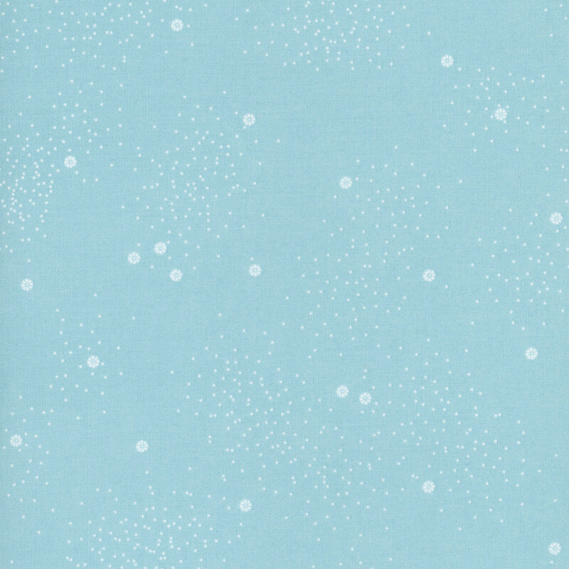 A light blue fabric with small white daisies and little white speckles throughout