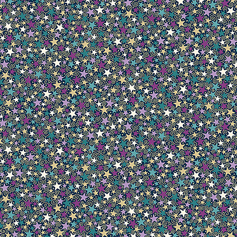 Fabric featuring a packed design of small multicolored stars