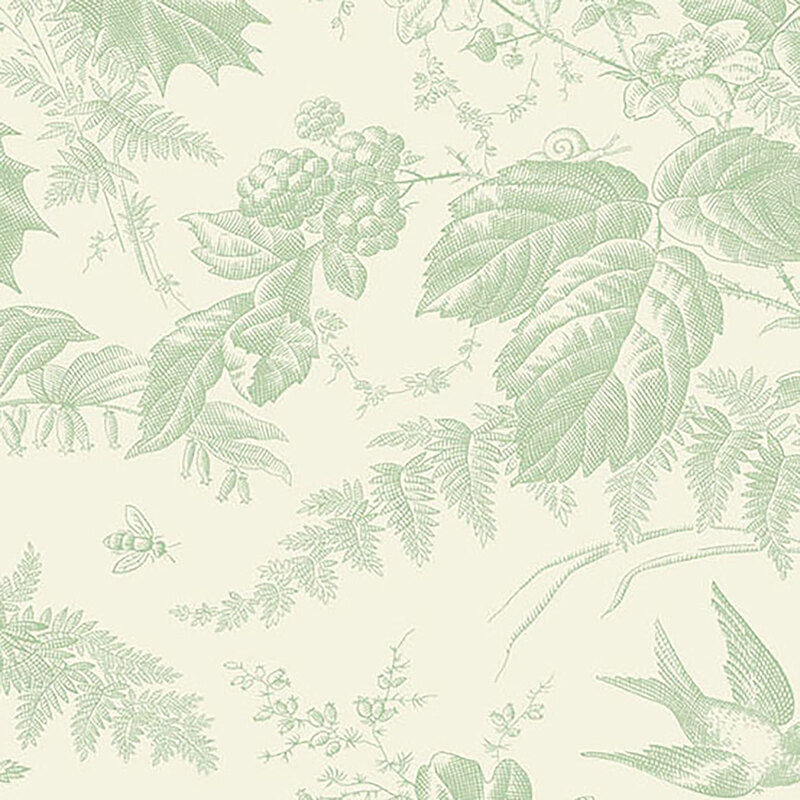 Cream fabric featuring pale green leaves and flowers