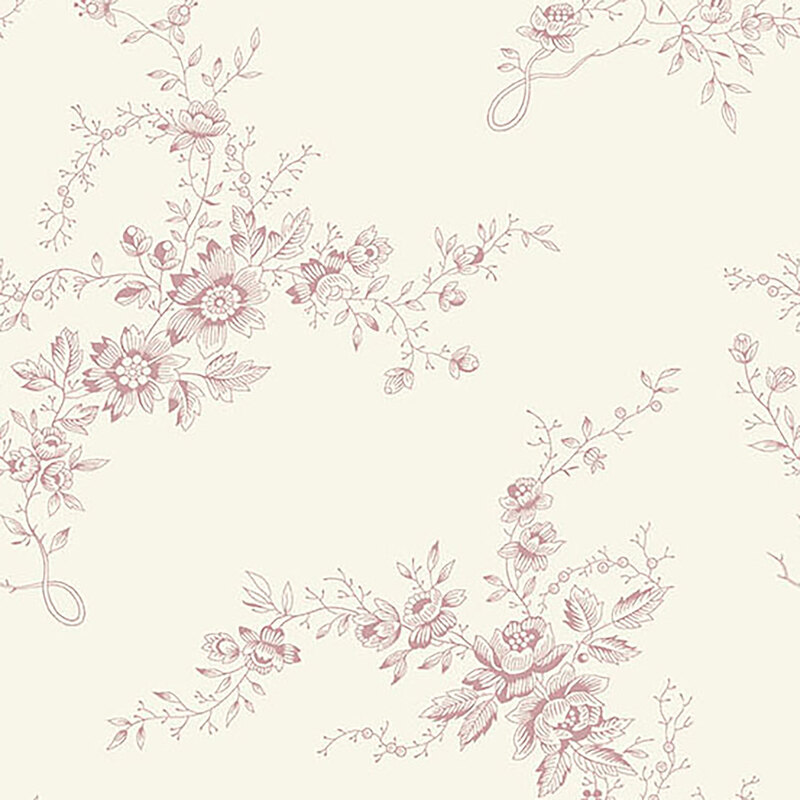 Cream fabric featuring a mauve pink floral design