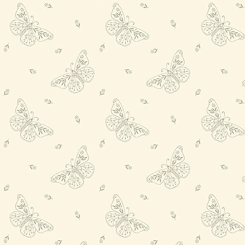 Cream fabric featuring butterflies and small tiny florals