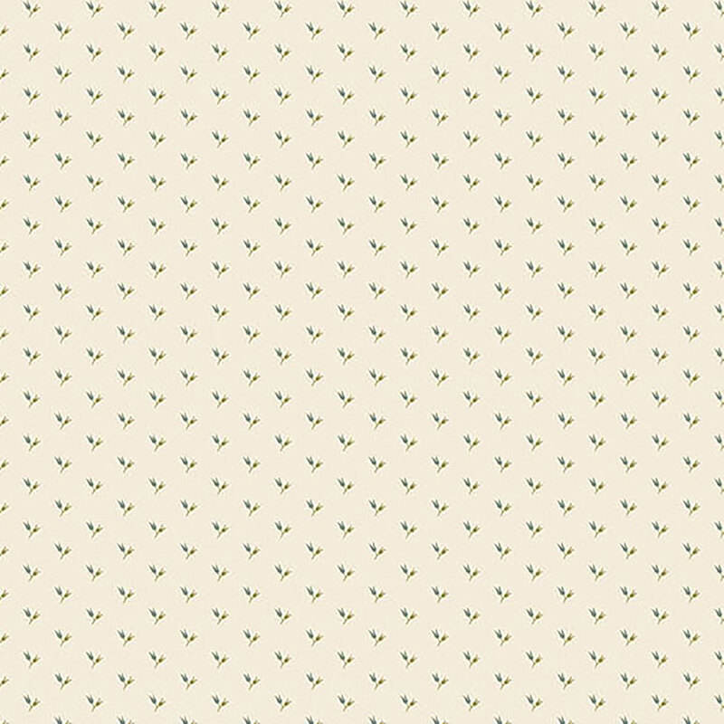 Light cream fabric with a repeating floral cluster pattern throughout