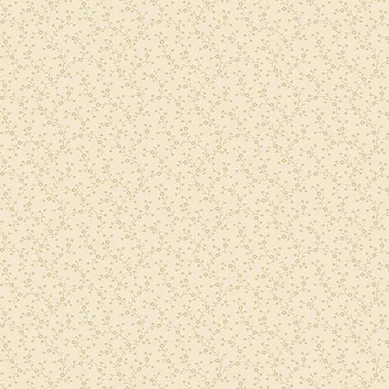 Light tan tonal fabric covered in small florals and vines
