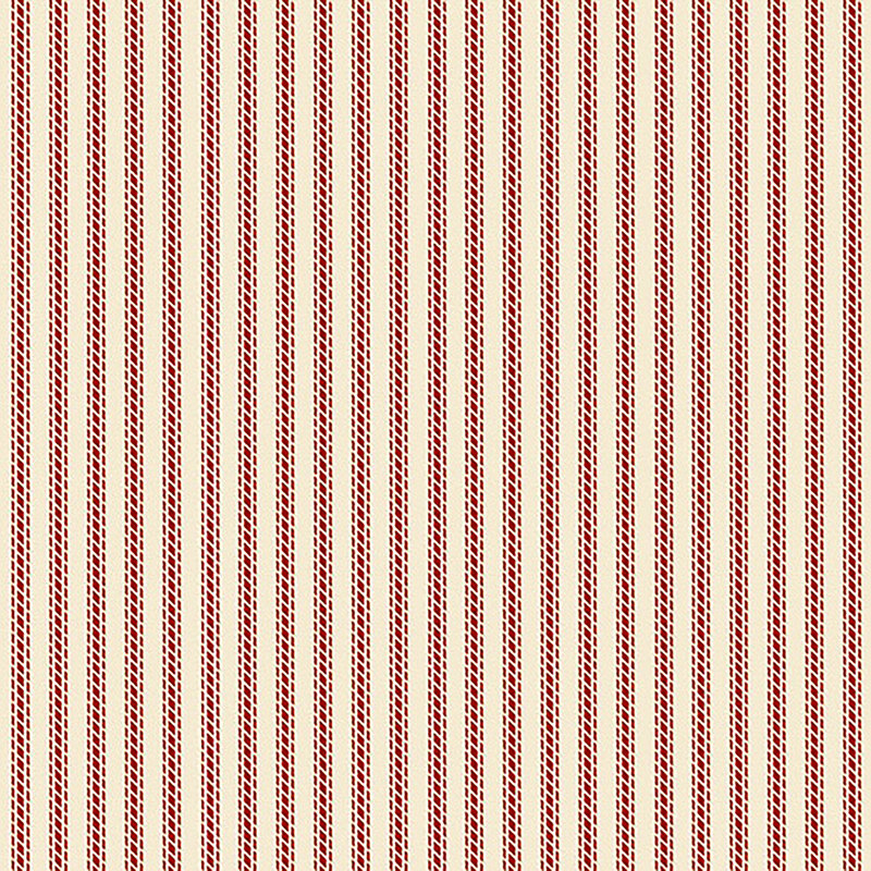 Light cream fabric with small red geometric stripes