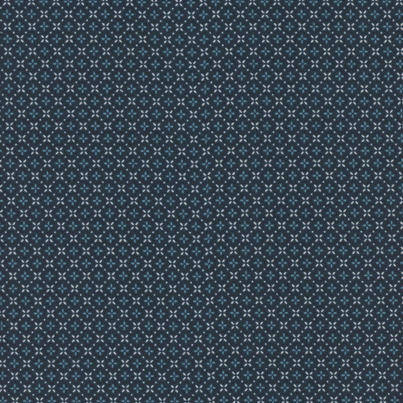 Navy blue fabric with a dotted connecting diamond pattern throughout