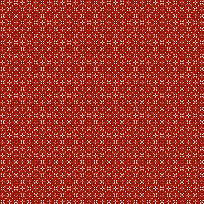 Bold red fabric with small white dotted connecting diamond patterns throughout