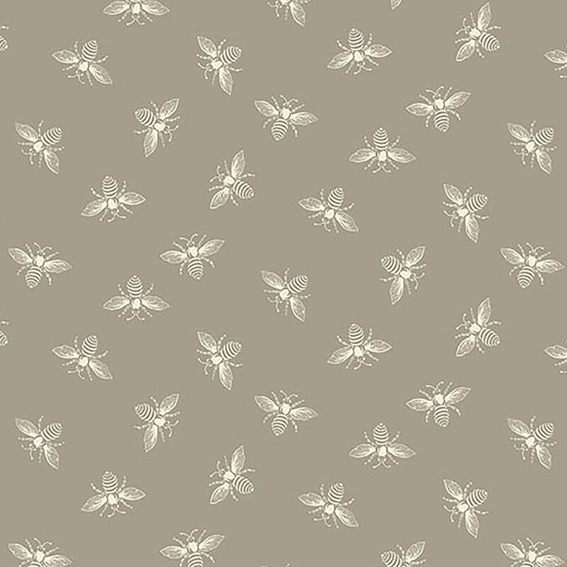 Greige fabric with light cream ditsy bees all over