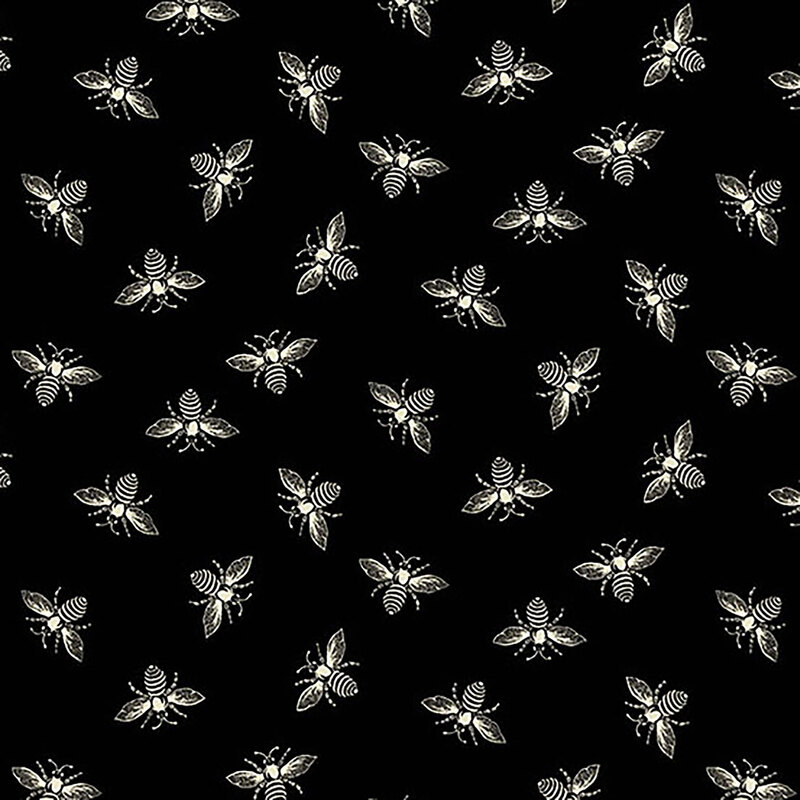 Black fabric with white ditsy bees throughout