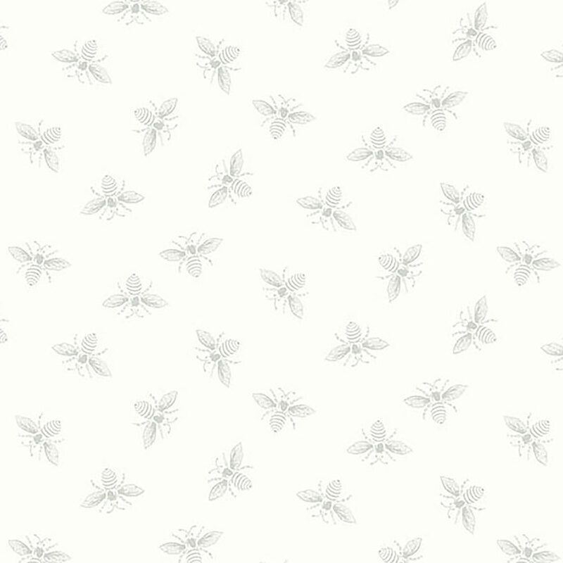 Off white fabric with light gray ditsy bees all over