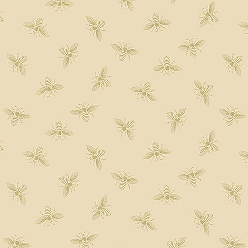 Light cream fabric with dark, ditsy bees all over.