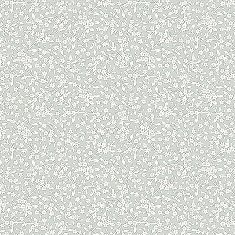 Light gray fabric with off white leaves and vines all over