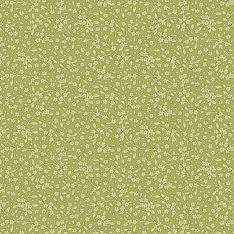 Tonal apple green fabric with leaves and vines all over