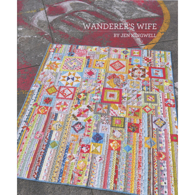 The front of the Wanderers Wife book by Jen Kingwell showing the completed quilt project