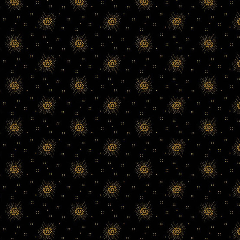 Black fabric with small evenly spaced brown roses throughout