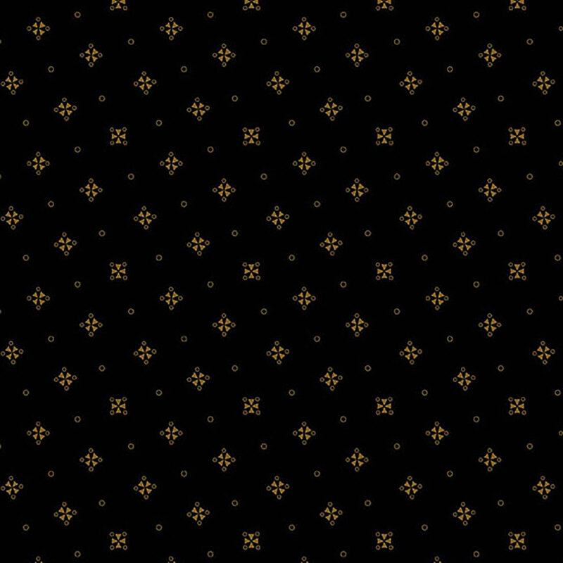 Black fabric with small, brown, evenly spaced geometric shapes throughout
