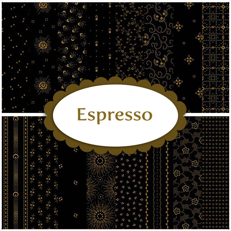 A collage of black fabrics included in the Espresso collection