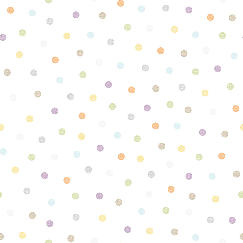 soft white fabric featuring pastel multicolored polka dots