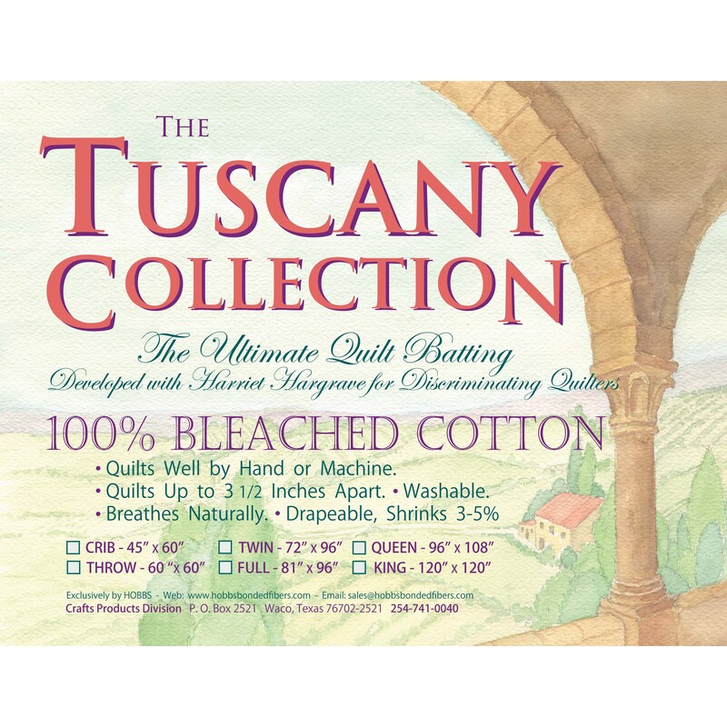 Batting Tuscany Bleached Cotton 72in x 96in Twin