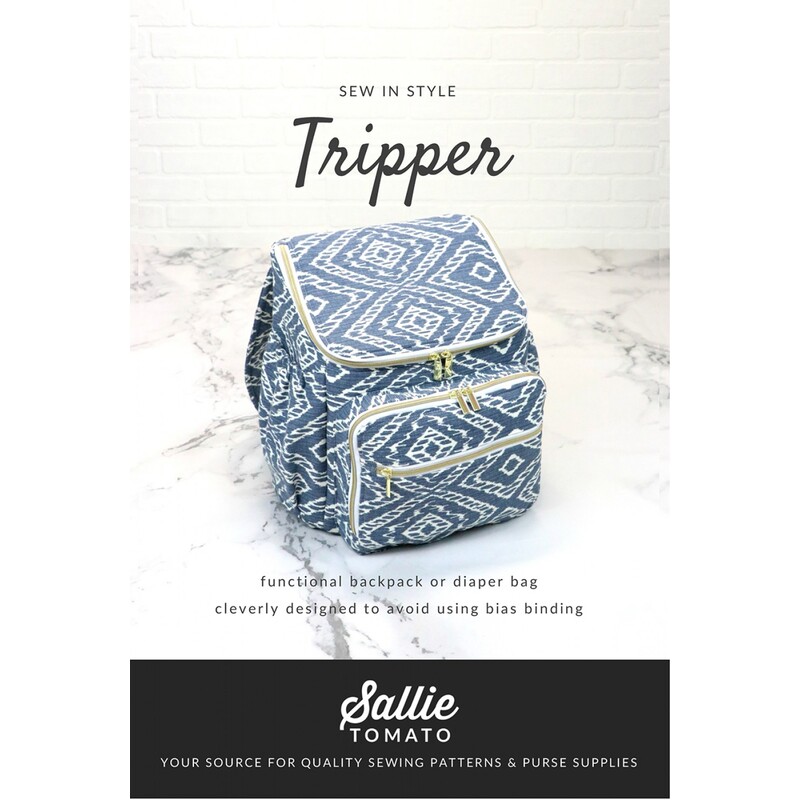 Front cover of the pattern, showing the completed bag on a white marble countertop.