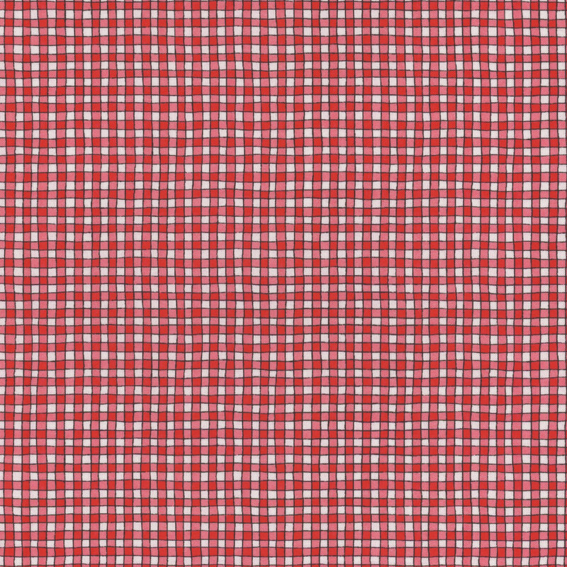 Red and white chunky checkered print fabric