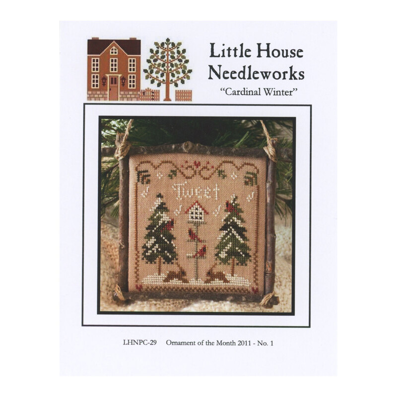 Front cover of the pattern, showing the project finished as a small ornament framed with wooden sticks.