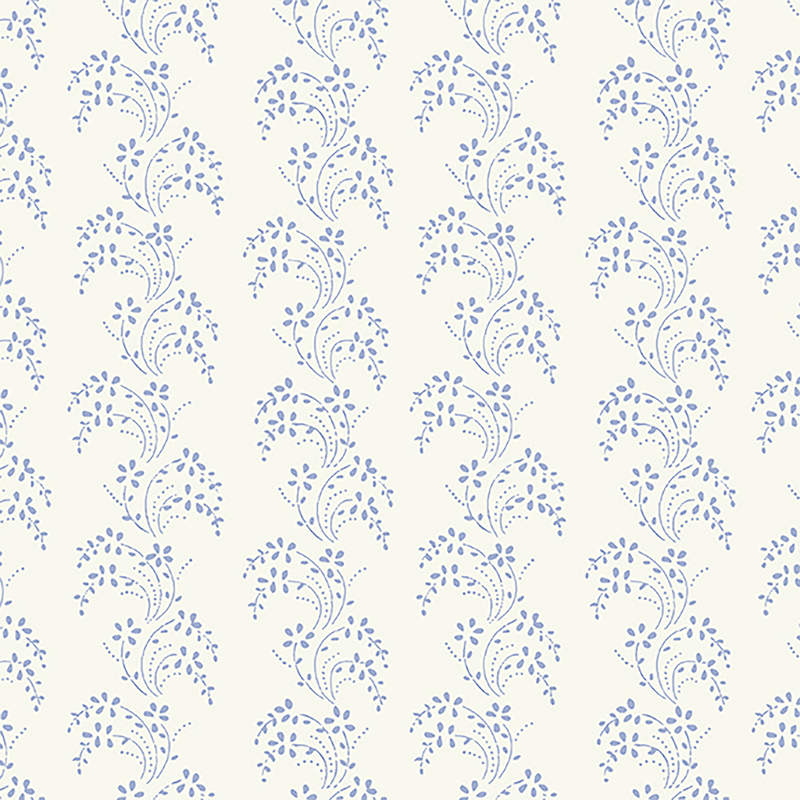 White fabric with light blue columns of wavy leaves