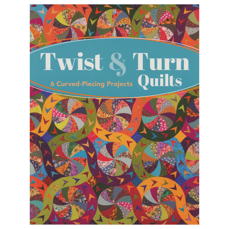 Front of Twist & Turn Quilts pattern book, featuring ciruclar designs with pinwheel designs on the inside and points following the curves of the circles