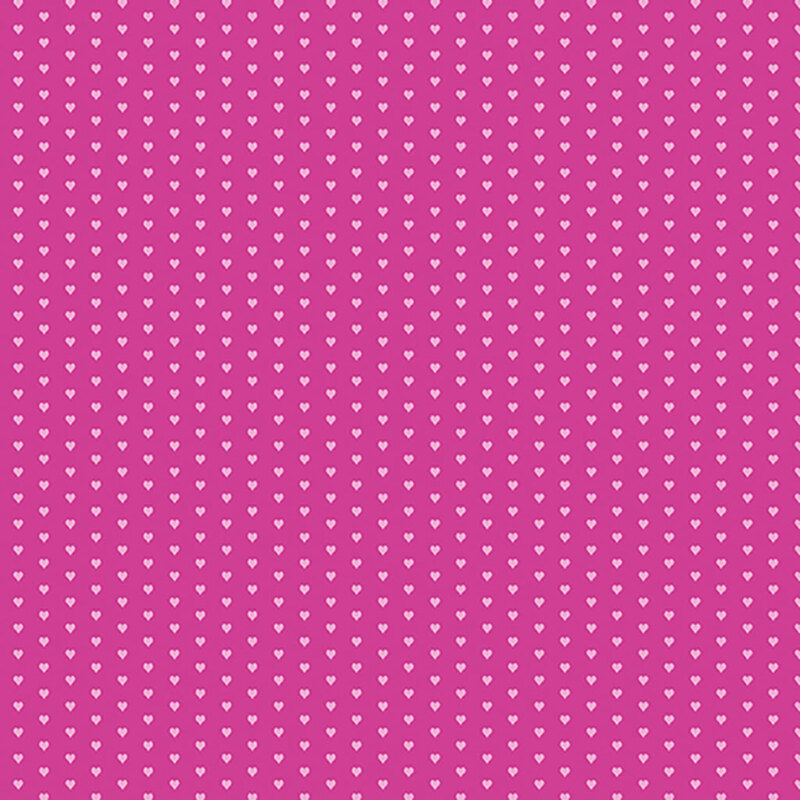 Bright pink fabric with a pattern of mini light pink hearts