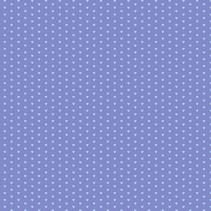 Periwinkle fabric with a pattern of mini light blue hearts