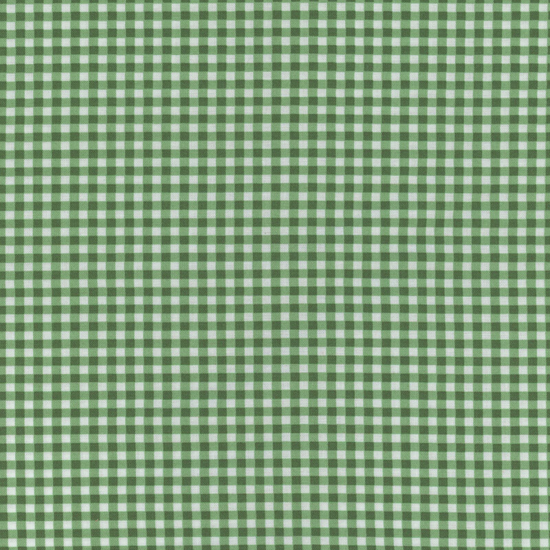 White and green mini gingham fabric