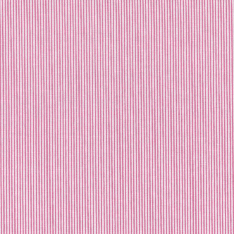 White fabric with thin bright pink stripes