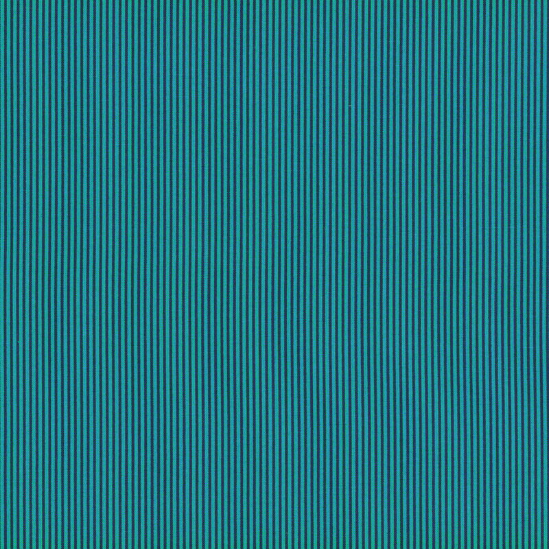 turquoise fabric with alternating navy blue pinstripes 