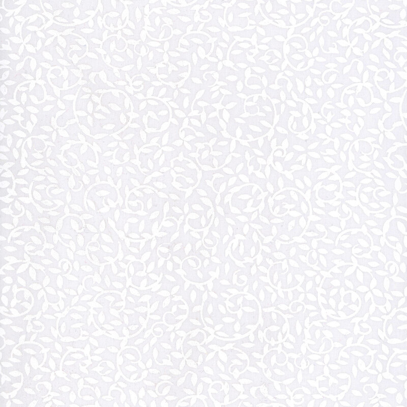 photo of gray-white fabric featuring white swirls with leaves surrounding them