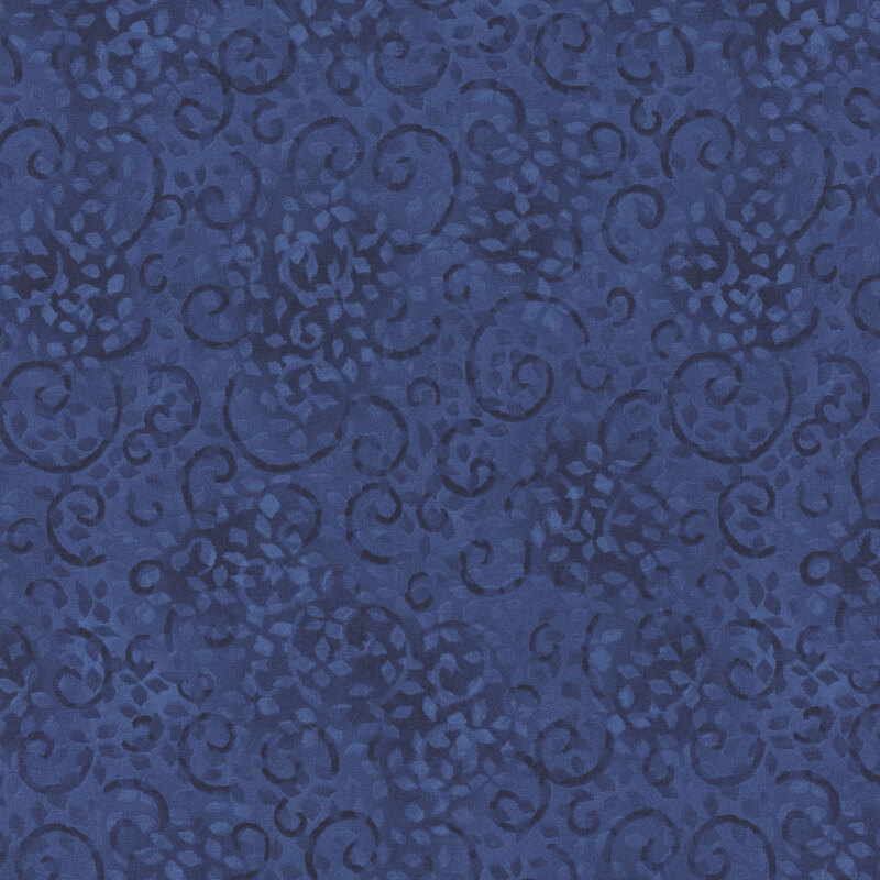 Tonal royal navy blue fabric with leaves and swirls