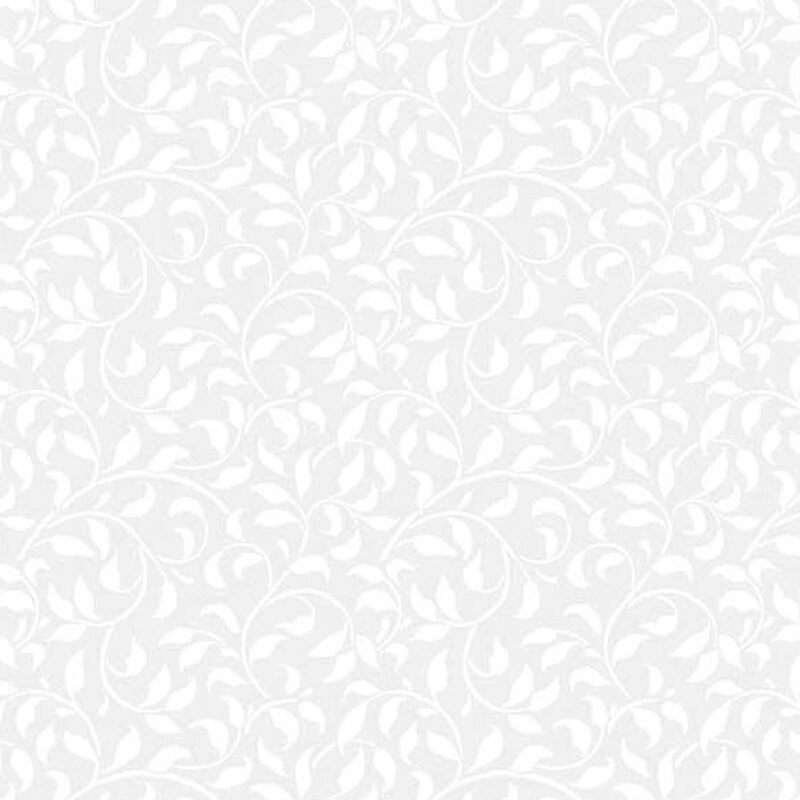 photo of gray-white fabric featuring a leafy vine design
