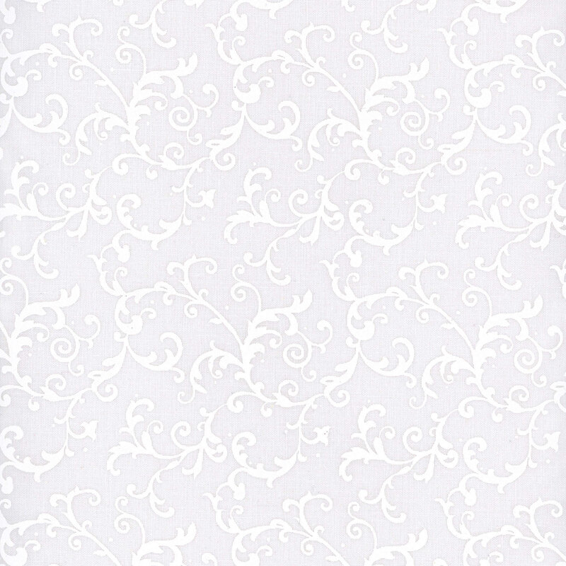 photo of gray-white fabric featuring sprawling scroll designs