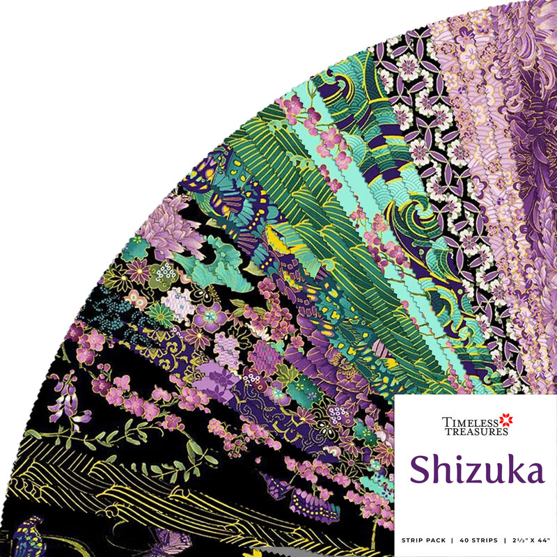 A fanned collage of fabrics included in the Shizuka 2-1/2