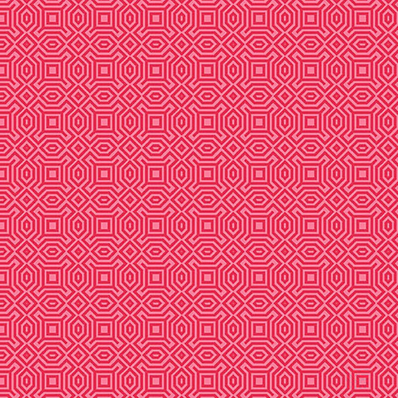 Tonal red fabric with a repeated maze like texture throughout