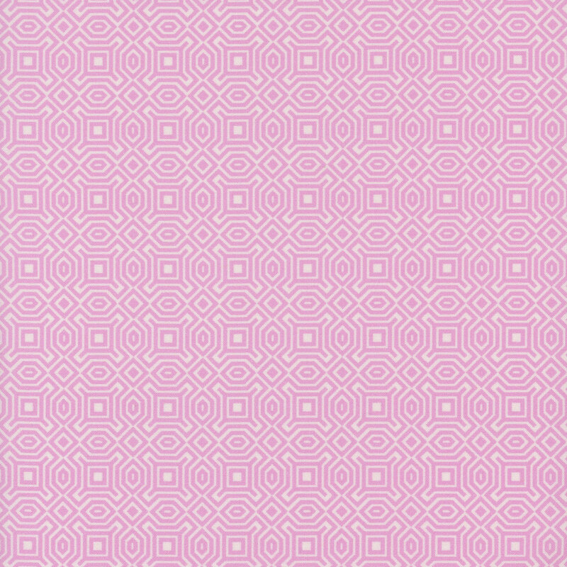 White fabric with a light pink maze like pattern throughout