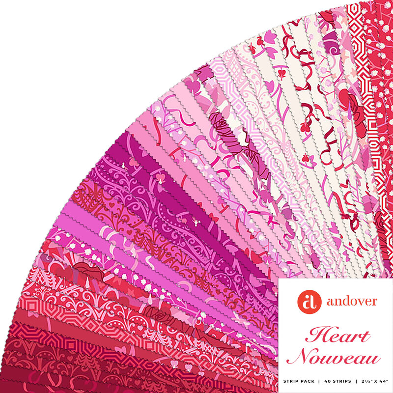 Collage of pink, red and white fabrics in the Heart Nouveau 2-1/2 strips