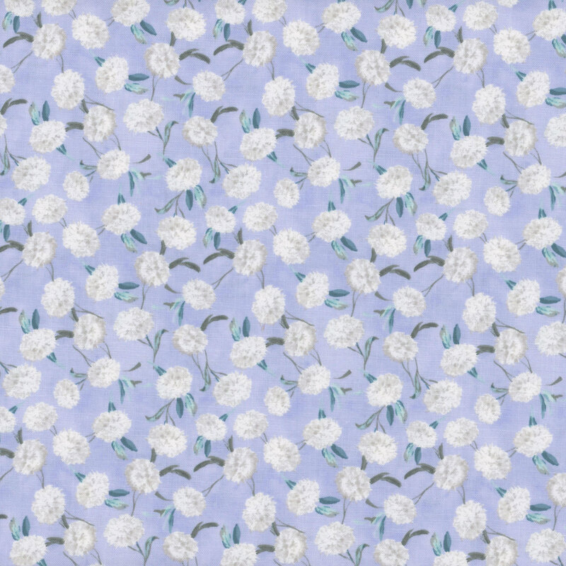 Light purple mottled fabric with bright white ditsy florals throughout.