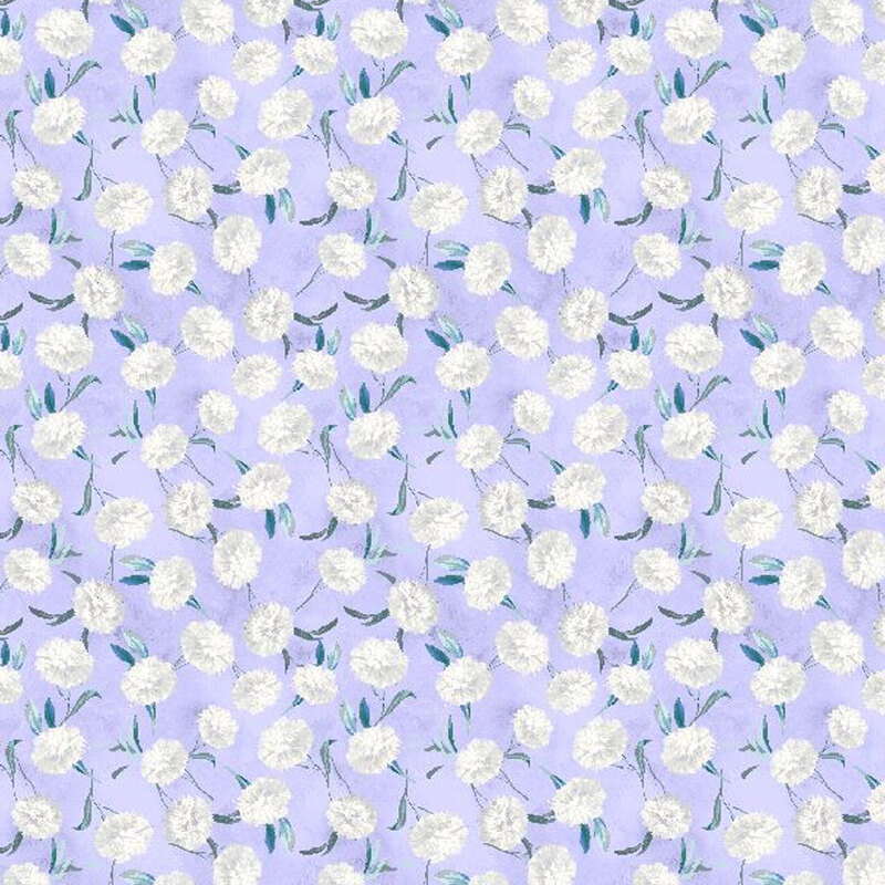 Light purple mottled fabric with bright white ditsy florals throughout