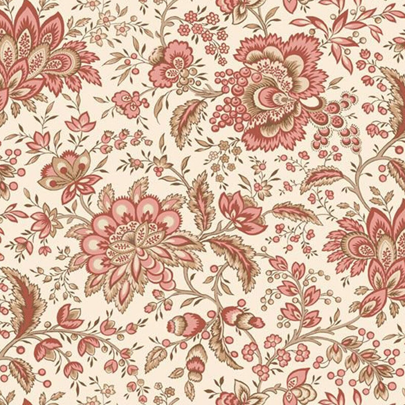 Cream fabric featuring vintage florals in soft pink and tan