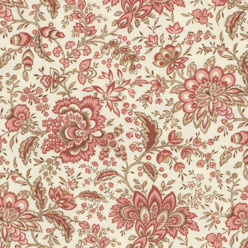 Cream fabric featuring vintage florals in soft pink and tan