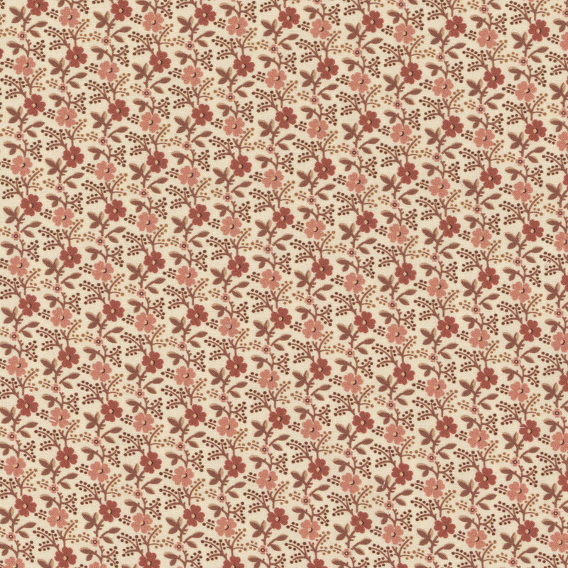 Cream fabric featuring a pattern of light pink and red florals