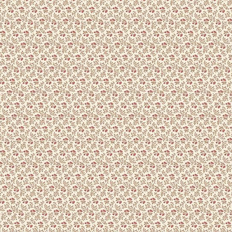 Cream fabric featuring small ferns and pink florals